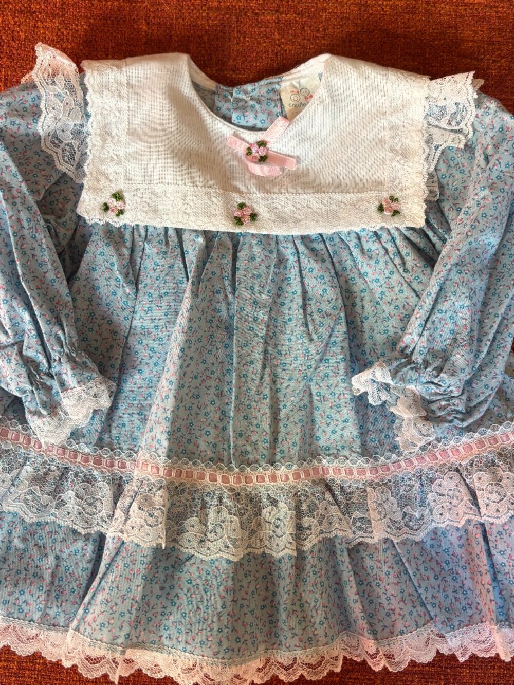 Cradle Togs Vintage Floral Cottage Core Prairie Baby Dress with Lace Trim 3T